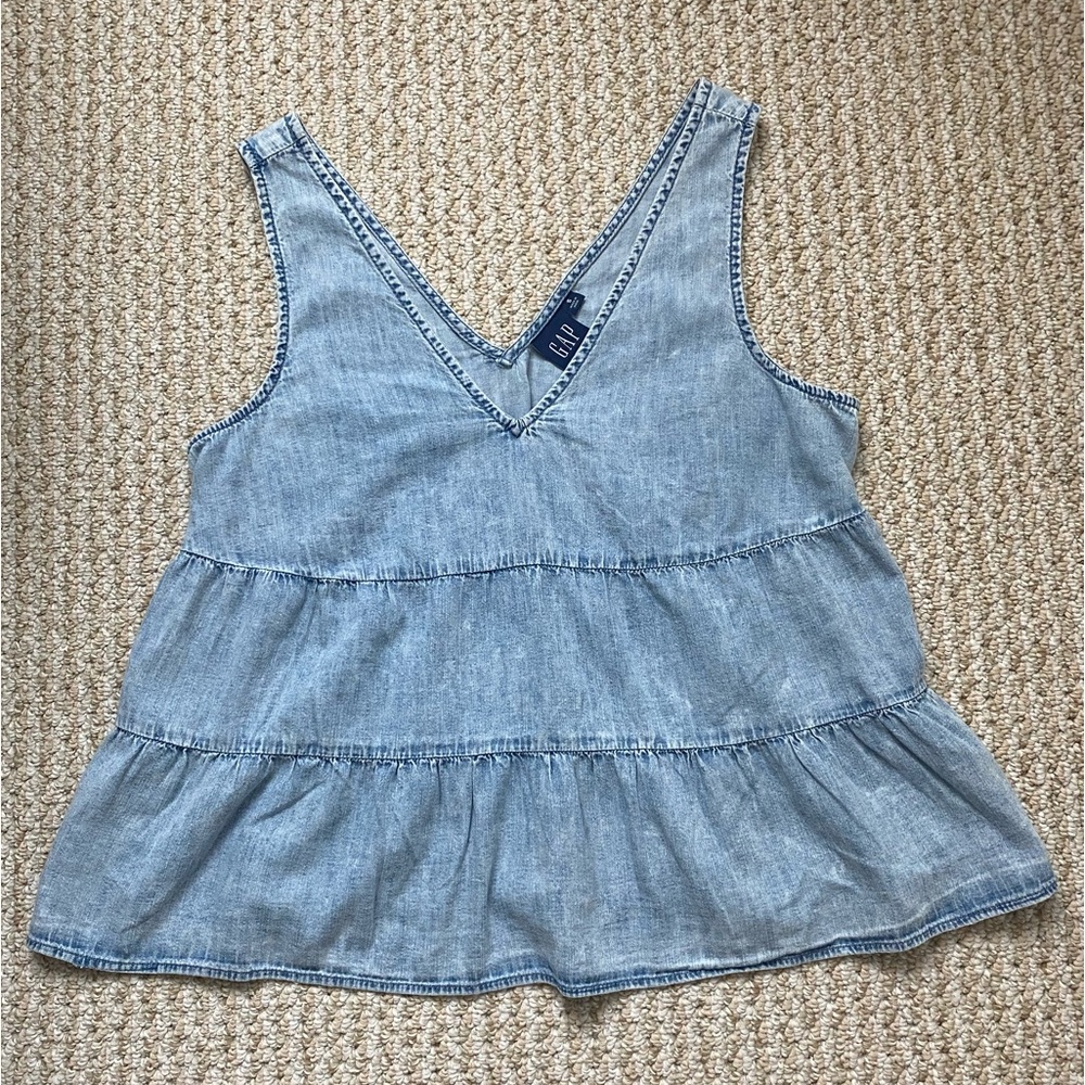 GAP | 100% Cotton Denim Tiered Tank Top Size Small - Picture 5 of 15